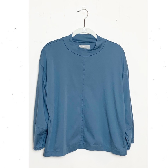 Everlane The Luxe Cotton Mockneck Tee Blue Large - Picture 2 of 7